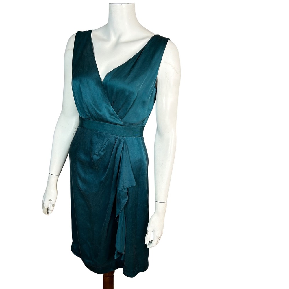 Banana Republic Dress Size 2 Petite Wrap Satin Green Satin Jazz Retro Dancing